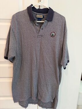 Ruff Hewn Heather Gray Polo with Navy Collar and Trim Mens’s Large